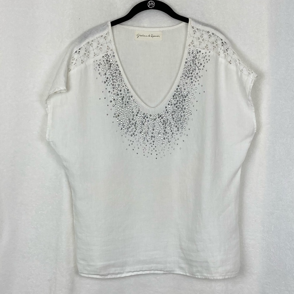 Graham & Spencer Women’s Linen Studded V-neck Top